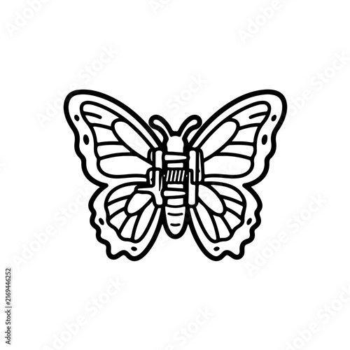 Butterfly claw clips icon featuring small plastic butterfly hair clips that adorned young girls' hair in the Y2K era, designed in a minimalist black and white style.
