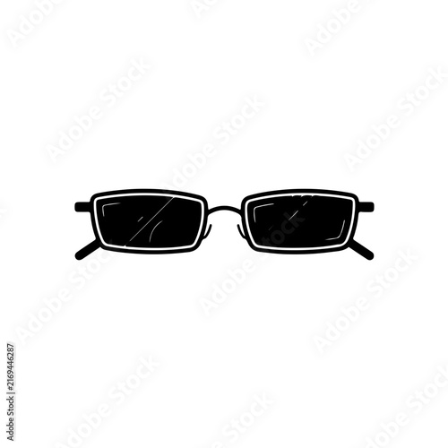 Narrow cyber sunglasses icon featuring small, thin oval rectangular frames reminiscent of late 90s sci-fi films, representing cyberpunk and early millennium futuristic fashion trends in a minimalist 