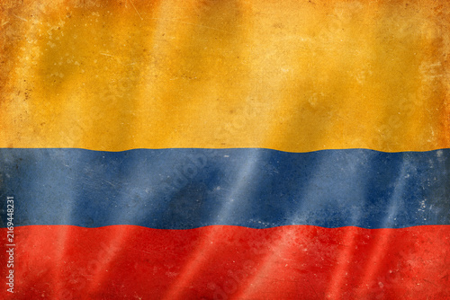 Canvas Print Old vintage flag of Colombia, worn and stained