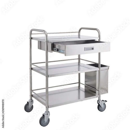 Stainless Steel Medical Utility Cart Trolley with Drawer and Trash Bin