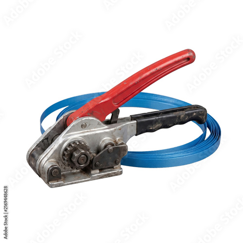 Manual Strapping Tensioner Tool with Blue Polypropylene Strap Coil