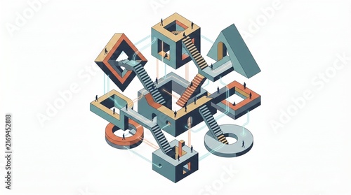Surreal Impossible Staircase Vector Illustration