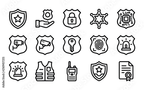 Security Icons Set: Police, Law Enforcement, Protection, Safety, Surveillance, Vector Graphics