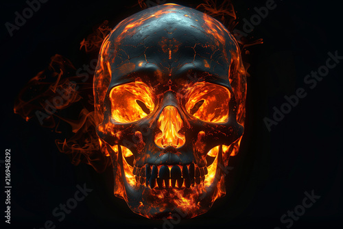 a human skull rendered in vibrant safety orange highlights against a void black background. Abstract occult and death concept. ÐÐ¾Ð»Ð½ÑÐ¹ Ð¿ÑÐ¾Ð¼Ð¿Ñ: Minimalist dark fantasy stock graphic