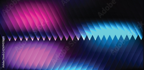 Futuristic digital art glowing neon light wave with vertical lines and fluted glass distortion background for tech UI