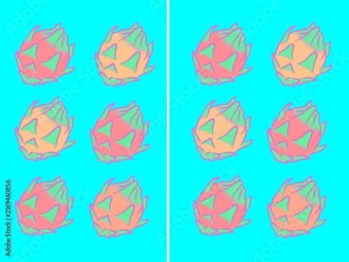 Cute Pastel Dragon Fruit Seamless Pattern Pair on Teal Background for Kids