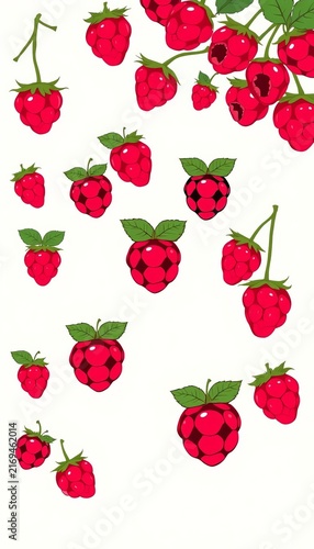 Colorful Raspberry Fruit Illustration Pattern on White