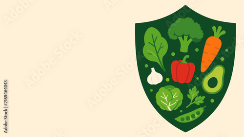 Healthy vegetable shield representing dietary protection and immune system support through fresh organic nutrition and balanced eating habits