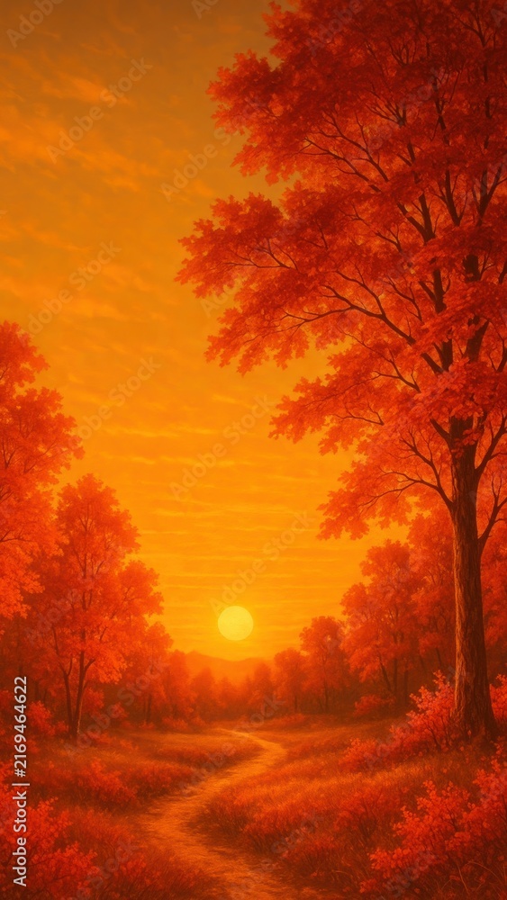 Fototapeta premium Vibrant autumn sunset landscape mobile wallpaper