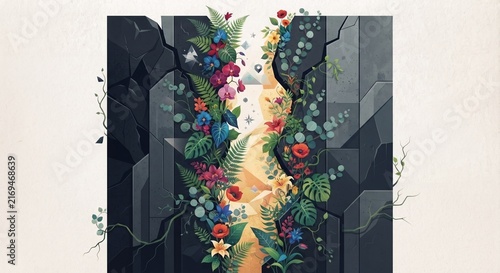 Nature Breaking Through Geometry Vector Concept