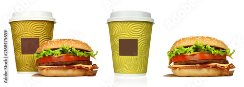 Set of fast food elements for creating custom mini compositions, isolated on transparent background. High quality food photography for restaurant menus, advertising, delivery and food design