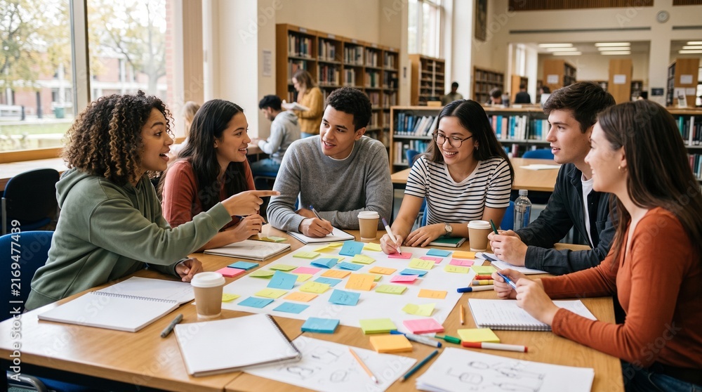 Obraz premium University students brainstorming around a table
