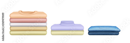 Foto Colorful stack of folded t shirts on transparent background