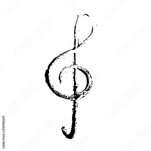 Hand-drawn black treble clef grunge icon doodle isolated on white background
