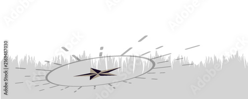 Abstract Compass Rose With Star Emblem and Radiating Lines Symbolizing Navigation and Direction