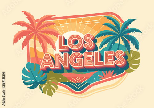 Retro Los Angeles Beach Vibes with Palm Trees & Sun