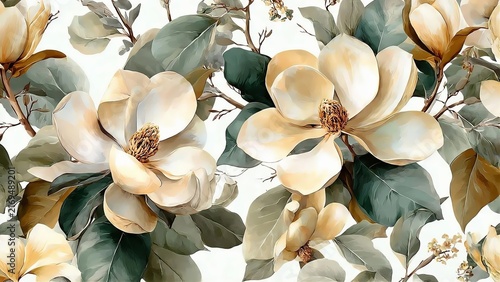 Luxury Southern Magnolia Watercolor Seamless Floral Pattern