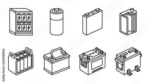Battery Icons Set, Energy Storage Vector Graphics, Power Source Collection, Rechargeable Cells