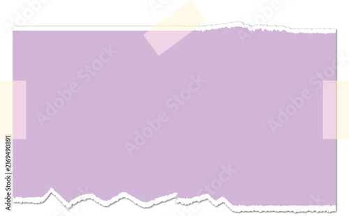 Purple torn ripped paper frame note sheet with adhesive tape vector