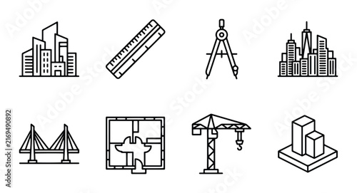 Architecture Icons Set: Buildings, Tools, and Construction Elements for Design Projects