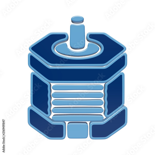 A 3D rendered icon of a blue hexagonal industrial motor or mechanical component with a central shaft, isolated on a white background, for technical use isolated on a transparent background