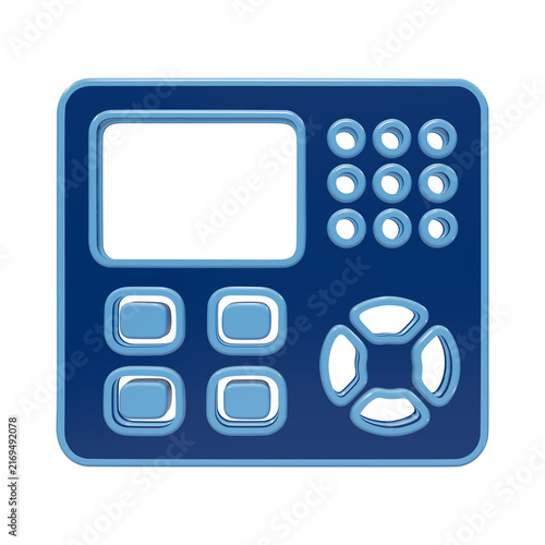 A 3D rendered icon of a blue digital control panel or industrial interface device, isolated on a white background, for technology and, engineering concepts isolated on a transparent background
