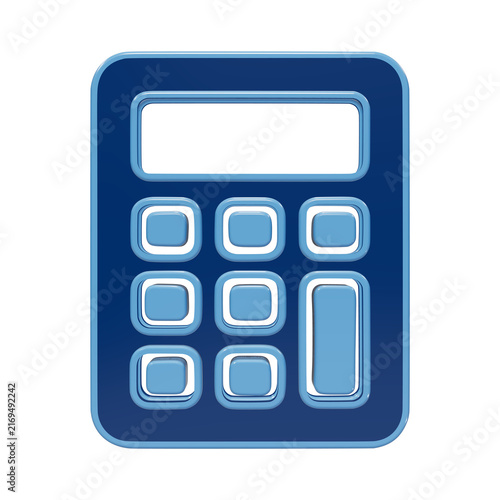 A 3D icon of a calculator with a screen and numeric keypad, rendered in glossy blue colors, isolated on a white background, for clear and, easy application isolated on a transparent background