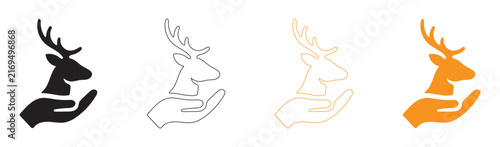Deer head in open hand icon with four color variations for conservation concepts.