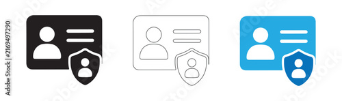 Identification card with shield icon for personal data security and privacy protection flat design vector.