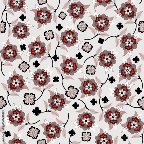 Floral seamless pattern, Flower chintz pattern seamless vector border print. Botanical batik background. Arabesque floral ornament motif for decoration fabric, women clothing, scarf, wallpaper design.