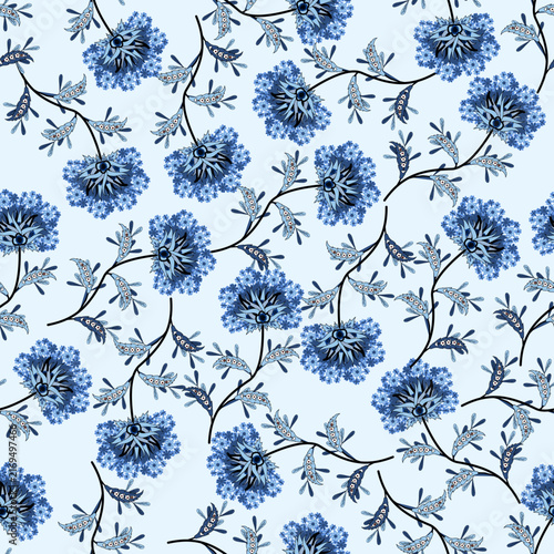 Floral seamless pattern, Flower chintz pattern seamless vector border print. Botanical batik background. Arabesque floral ornament motif for decoration fabric, women clothing, scarf, wallpaper design.