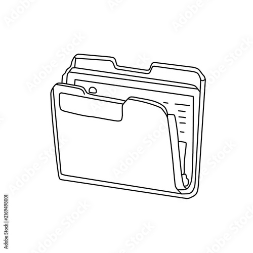 Hand drawn file folder line art vector illustration, paper document organizer sketch