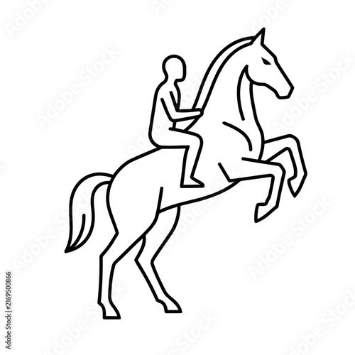 Rearing Horse with Rider Line Art