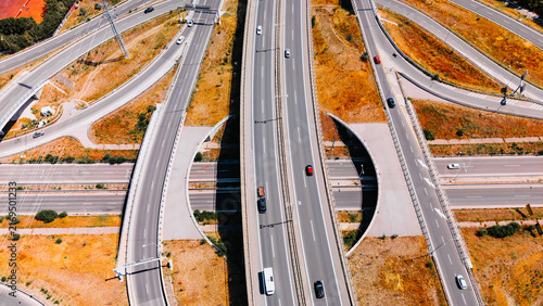 Quadro su tela Highway interchange with vehicles traveling in different directions
