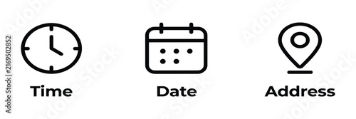 Принти на полотні Event details icon set with clock and calendar for invitations