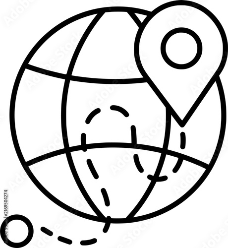 Global location globe pin icon. World map navigation and geolocation symbol. Collection with outline style. Vector illustration.