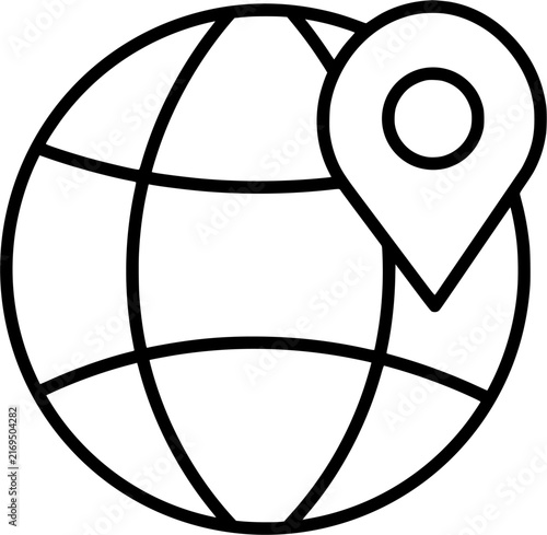 Global location globe pin icon. World map navigation and geolocation symbol. Collection with outline style. Vector illustration.