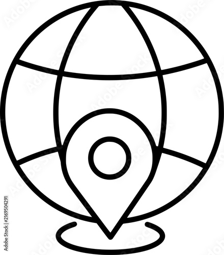 Global location globe pin icon. World map navigation and geolocation symbol. Collection with outline style. Vector illustration.