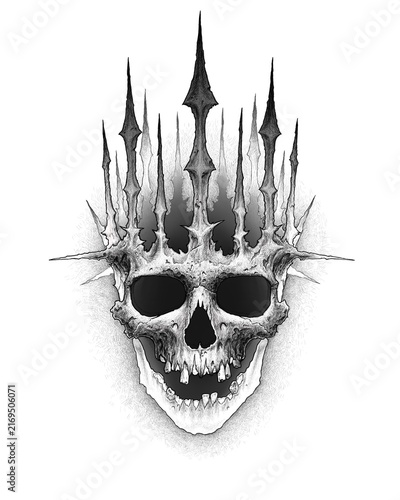 Fotografie Skull with crown and thorn surrealist, dark fantasy illustration