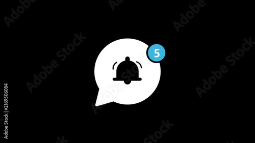 Notification Bell Icon Animation with Five New Alerts on Black Background motion graphic design