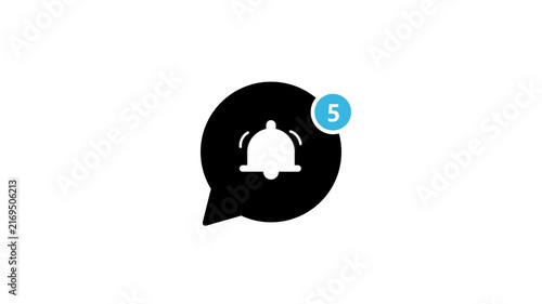 Notification Bell Icon Animation with Five New Alerts on Black Background motion graphic design