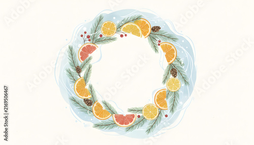 Colorful citrus fruit wreath with lemon, orange, and lime slices wreath