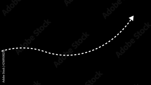 Animated Curved Dotted Arrow Moving Upward on black Background, Minimal Motion Graphic for Direction, Progress, Growth and Navigation Concept