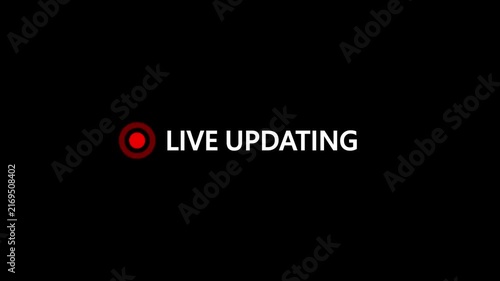 Live Updating Animation with Red Circular Indicator and Modern Digital Text on Black Background 4k video
