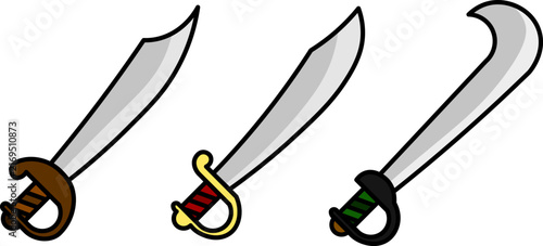 Pirate Sword Cutlass Icon Set Vintage Sabre Weapon Illustration