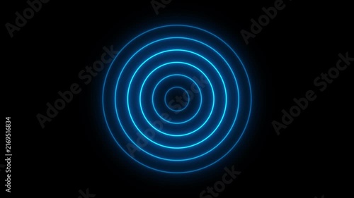 Blue Neon Concentric Circles Loop Animation on Black Background