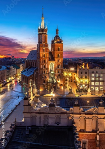 Krakow Main Market Square at blue hour, Poland