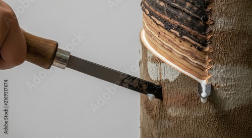 Tool for tapping a rubber tree to extract liquid latex sap for harvest