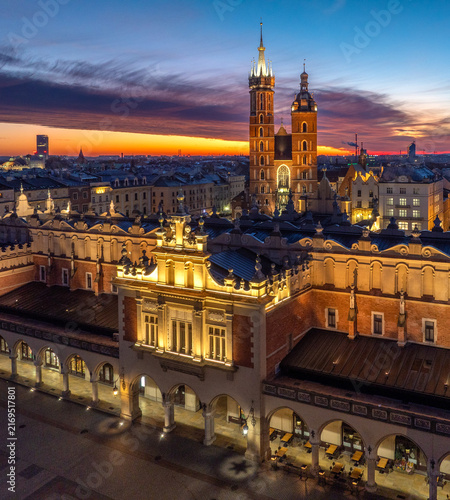 Krakow Main Market Square at blue hour, Poland