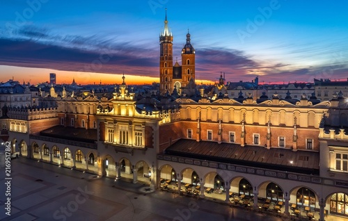 Krakow Main Market Square at blue hour, Poland